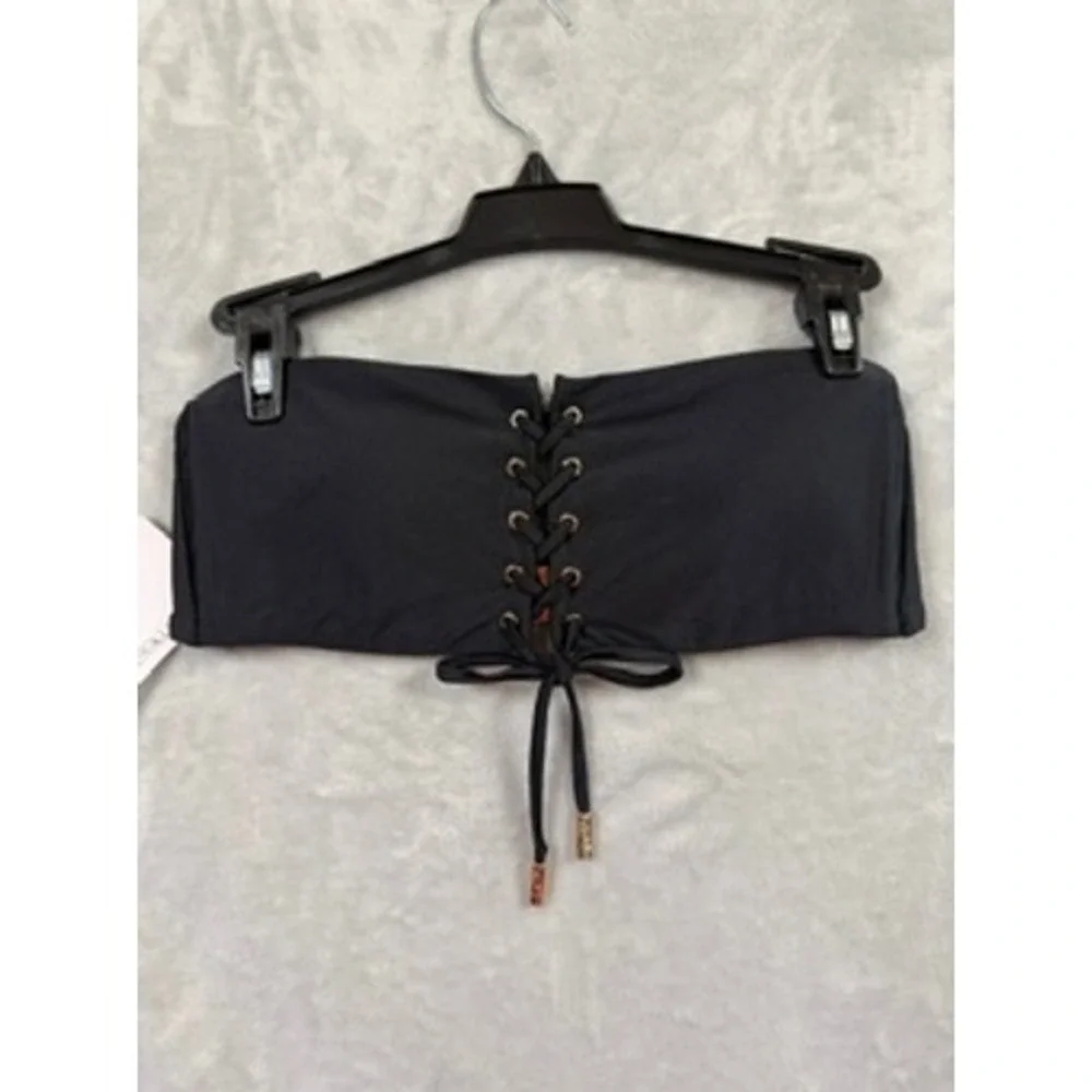 NWOT Red Carter Bikini Top Women Black Lace Up Bandeau Strapless Swim M $70